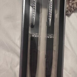 Elegant Black and Silver Pen Set with Crystal Accents